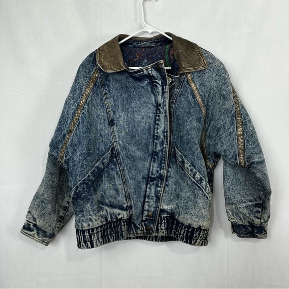 Andy Johns Denim Paisley Jacket Polyfill Leather Vintage Oversized Blue Baggy - Picture 12 of 12